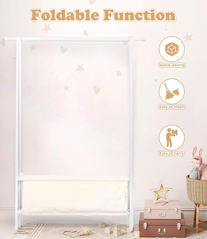 Kids Clothing Rack with Storage, Dress Up Rack, Child Clothes, Small Garment, for Costume, Bamboo (White)
