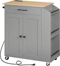 HOOBRO Kitchen Island with Power Outlet, Storage Island with Spice Rack and Drawer, Rolling Kitchen Cart on Wheels, for Home, Dining Room, Natural and Gray GN82UZD01