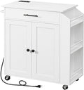 HOOBRO Kitchen Island with Power Outlet, Kitchen Storage Island with Spice Rack and Drawer, Rolling Kitchen Cart on Wheels, for Home, Kitchen and Dining Room, White WT82UZD01G1