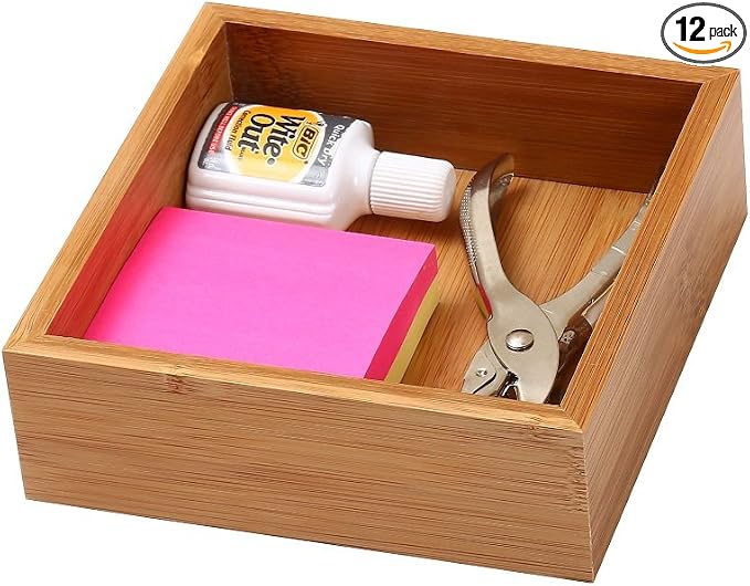 YBM HOME Pack of 12 Kitchen Drawer Organizer Storage Box Made of Bamboo, 6x6x2 Inch 324