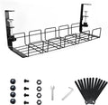 Under Desk Cable Management Tray No Drill - 15.7'' Long 5.1'' Wide Workspace Organizers, Pc Accessories, Steel Cord Organizers, 4 Cable Holder, 12 Roll Cable Organizer Straps(Black)