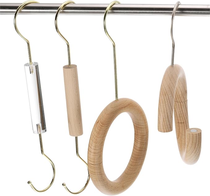 uxcell 4.7 Inch Scarf Ring Hanger, Scarf Organizer Holder Wooden Circle Rings Hanging Hook for Belt Tie Scarf, 10cm Length Hook (Silver)