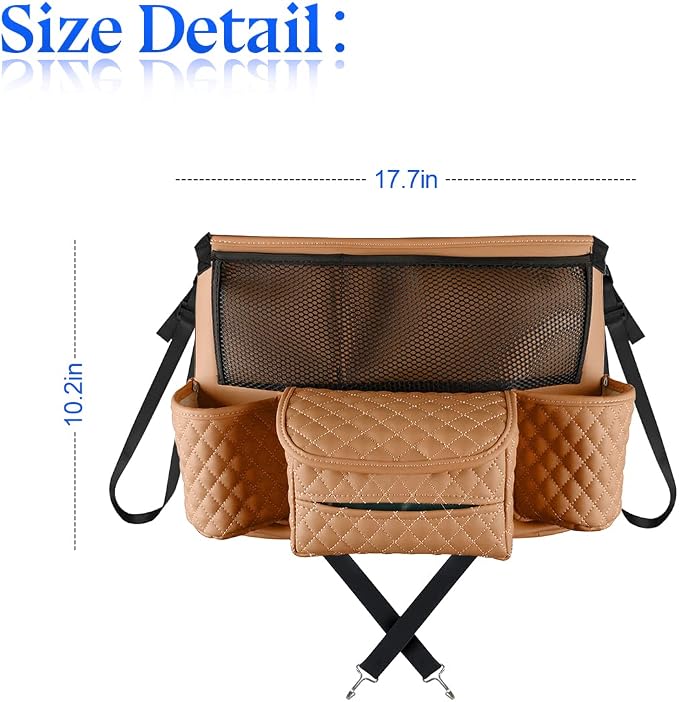 XINLIYA Car Handbag Holder Between Seats, PU Leather Multi-Pocket Large Capacity Purse Holder, Auto Net Bag Barrier of Backseat Pet Kids, Car Seat Organizers and Storage for Cargo Tissue Cup（Brown）