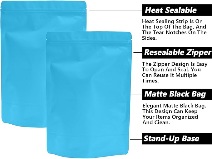 50PCS Smell Proof Resealable Pouch Bags,ULIFESTAR Aluminum Foil Flat Food Storage Bag,Sealable Pcsaging Zipper Pouches with Tear Notches for Pcsaging Lipgloss,Jewelry,etc(18*26cm/7.09*10.24",Blue)