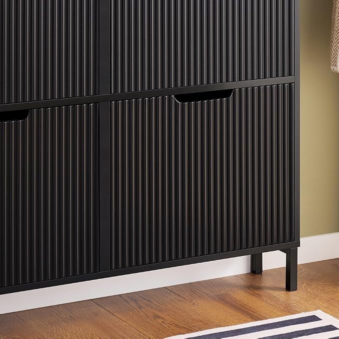 SoBuy Shoe Storage Cabinet for Entryway | Freestanding Shoe Organizer Cabinet, Narrow Slim Hidden Shoe Rack, FSR177 (Black, 4-Drawers)