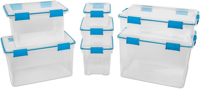 Sterilite 12-Pack Gasket Box, Weather-Resistant Storage Bins with Latching Lids, 7.5 Quart - Heavy-Duty Organizing Containers for Closet, Bathroom, and Office