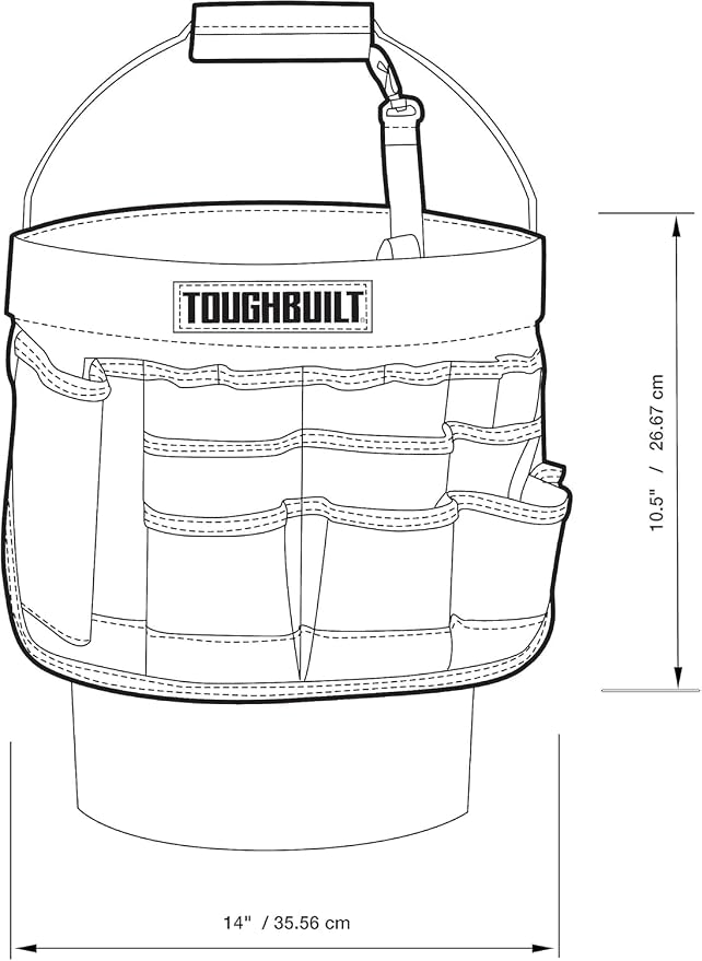 ToughBuilt - 5-Gallon Bucket Organizer, 60-Pocket Tool Organizer, TB-85 | 60 Pockets & Loops, 1680D Ballistic Fabric, Reinforced Construction, Fits 5-Gallon Buckets, Contractor Grade, Jobsite Ready