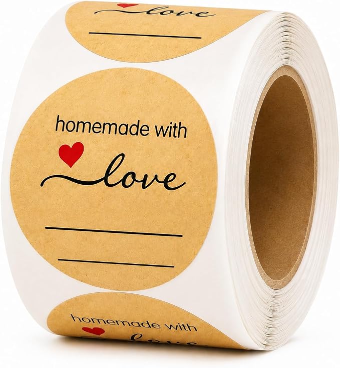 500 Kraft Canning Labels 2 Inch Round Sticker Labels, Homemade with Love Labels, Round Labels for Jars, Mason Jar Labels, Bakery Stickers, Candle Labels & Small Business Packaging