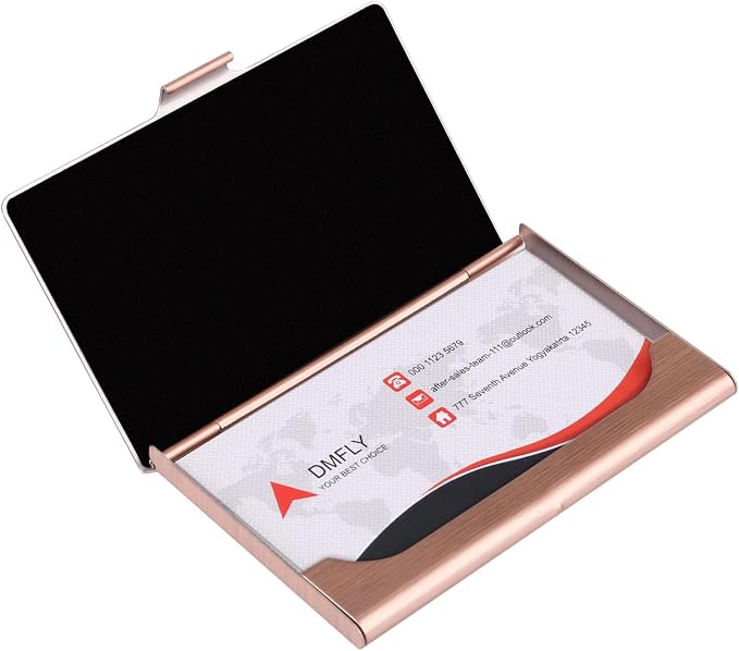 Business Card Holder, Slim Business Card Case for Men & Women, Pocket Metal Card Case, Professional Stainless Steel Business Card Holders, Purse Name Card Holder, Buckle Style Shut, Rose Gold