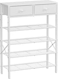 Shoe Rack for Entryway, 5 Tier Shoe Organizer with 2 Non-Woven Drawers, Metal Storage Shoe Shelf for 16-20 Pairs of Shoes, with Wooden Top and Steel Frame, Shoe Stand for Closet Greige