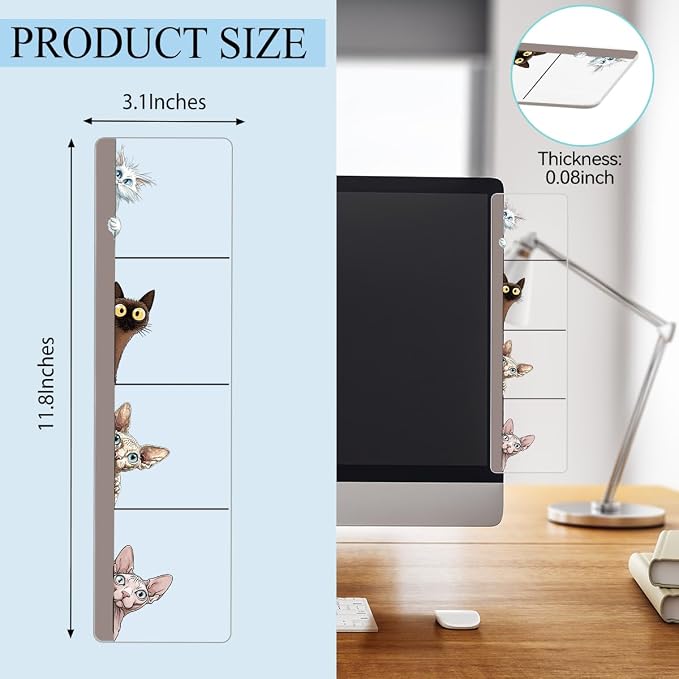 Computer Monitor Memo Board, Sticky Note Holder, Monitor Side Note Board, Acrylic Desk Organizer with 100Pcs Notes for Office Worker Men Women, Home Desktop and Office Desk, Cat Gifts