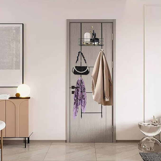 Over The Door Purse Organizer, Hanging Purse Organizer | Wall-Mounted Handbag Storage Rack with 16 Hooks & Metal Basket, Space-Saving 2-in-1 Bag Rack for Door, Closet