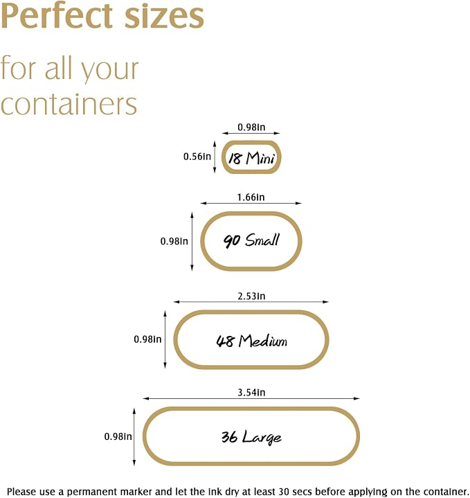 192pcs Labels for Jars with Marker,Waterproof Bottle Labels Removable Write-On Kitchen Pantry Label Stickers with Gold Border in 4 Sizes for Spice Jars,Food Containers,Storage Bins,Daycare