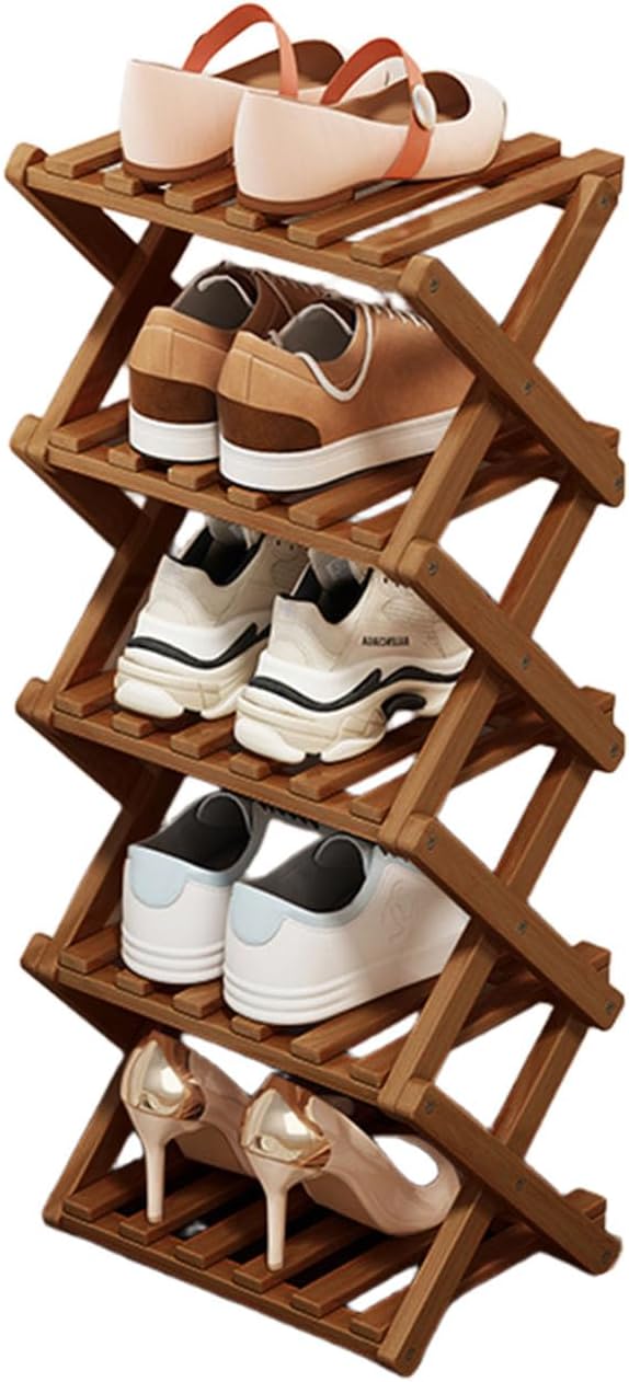 YYW Bamboo Shoe Rack, Foldable Vertical Free Standing Shoe Storage Shelf | Foldable design, Free standing for entryway or living room, Vertical shoe organizer, Space saving closet shelf