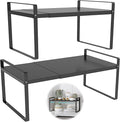 Adjustable Cabinet Shelves 9", Expandable 14~25" Metal Shelving for Pantry & Kitchen Organization, (2 Pack) Heavy-Duty Shelf Organizer, Fits Microwave, Spices, Countertop Storage