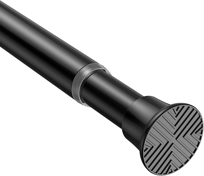 1Pcs Spring Tension Curtain Rod, Shower Curtain Rod 31-76 Inch, Spring Loaded Curtain Rod No Drilling, Adjustable 7/8" Diameter Tension Rod for Windows Bedroom Bathroom Doorway Closet, Black