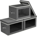 Homsorout Stackable Storage Bins with Lids - Large Storage Box with Lids, Foldable Closet Boxes for Organizing, Wardrobe Clothes Organizer with Window, Cubes Bins for Living Room, 3 Pack, Dark Grey