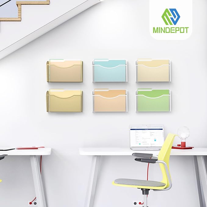 MINDEPOT Wall File Organizer - Heavy Duty Iron Office File Holder for Wall Mount - Hanging Document Organizer for Business, Classroom, Home Office