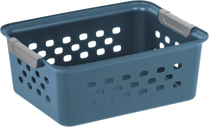 IRIS USA 12-Pack, Small Plastic Storage Basket, Navy | Organize pantry items, office supplies, crafts, accessories, and household essentials with easy-carry storage for shelves