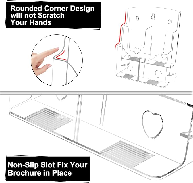 2 Pack Acrylic Brochure Holder 8.5 x 11, 2 Tier Brochure Display Stand with Removable Divider for 4 x 9 inches Trifold Pamphlets, acrylic flyer holder 8.5 x 11 Stands for Flyer, Pamphlet, Magazine