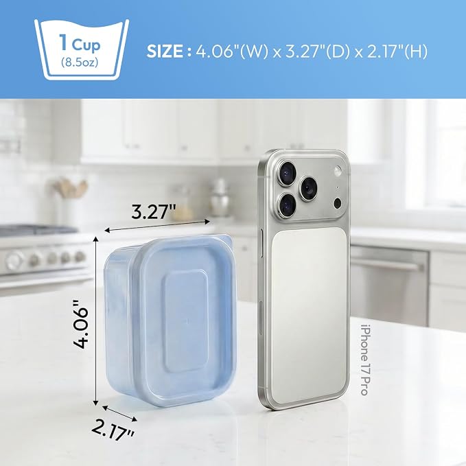 carrotez Flexible Freezer Storage Containers with lids, 2Pack 1cup Blue
