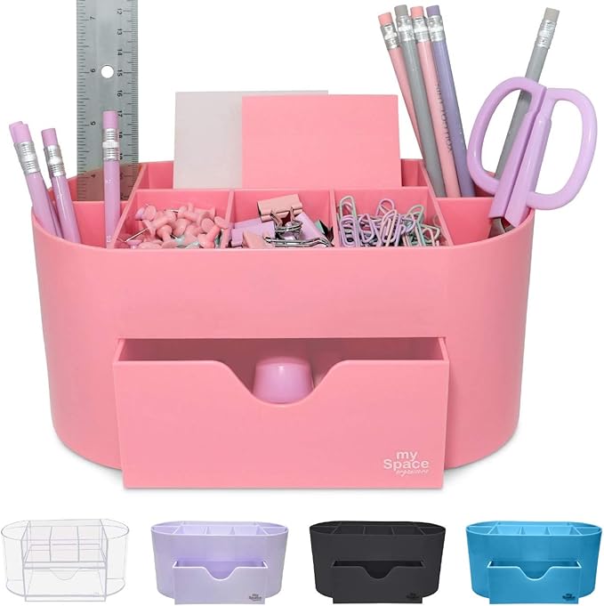 My Space Organizers Pink Desk Organizer for Office Supplies and Desk Accessories - Pen Holder Desktop Organization for Room College Dorm Home School (Pink)