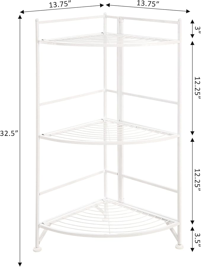 Convenience Concepts Xtra Storage 3 Tier Folding Metal Corner Shelf, White