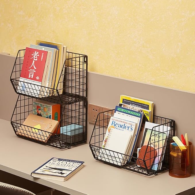 3 Tier Hanging Foldable Wire Baskets Closet Organizer Clothes Shelves Countertop Caddy Bin Wall Mount Shelf Storage Basket for Clothing Handbags Snacks Drinks Fruits