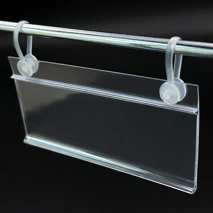 Elsjoy 100 Pack Plastic Wire Shelf Label Holders, 4" x 2.3" Clear Price Tag Holder Sign & Ticket Holder with Double Snap Lock Closure, Reusable Basket Label Holders for Market, Retail Shop, Pantry