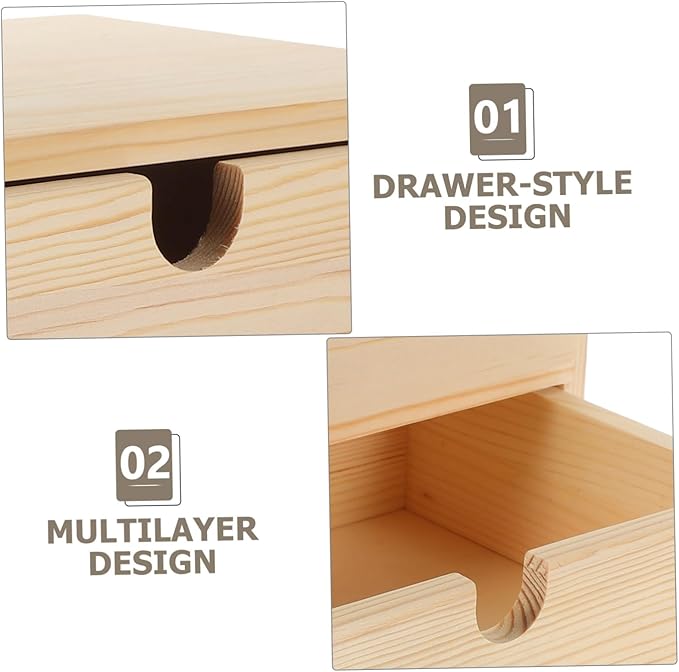 Cabilock Wooden Jewelry Organizer Versatile Storage Box with Two Layers Stylish Desktop for Home Office Classroom Natural Color for Aesthetic Decor
