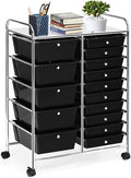 LUARANE Rolling Cart with 15 Drawers, Craft Storage Cart with Portable Handles & Lockable Wheels, Mobile Toys Organizer, Large Capacity Utility Drawer Cart Home Office School Teacher (Black)