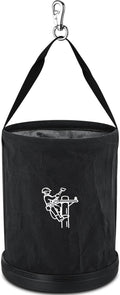1 Pack 15" x 12" Canvas Tool Bucket Bag, Heavy Duty 150 Lbs Load Capacity, Truck Tool Organizer with Plastic Bottom Metal Hook for Linemen Electricians & Construction Workers (Black)
