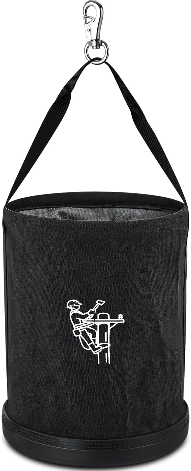1 Pack 15" x 12" Canvas Tool Bucket Bag, Heavy Duty 150 Lbs Load Capacity, Truck Tool Organizer with Plastic Bottom Metal Hook for Linemen Electricians & Construction Workers (Black)