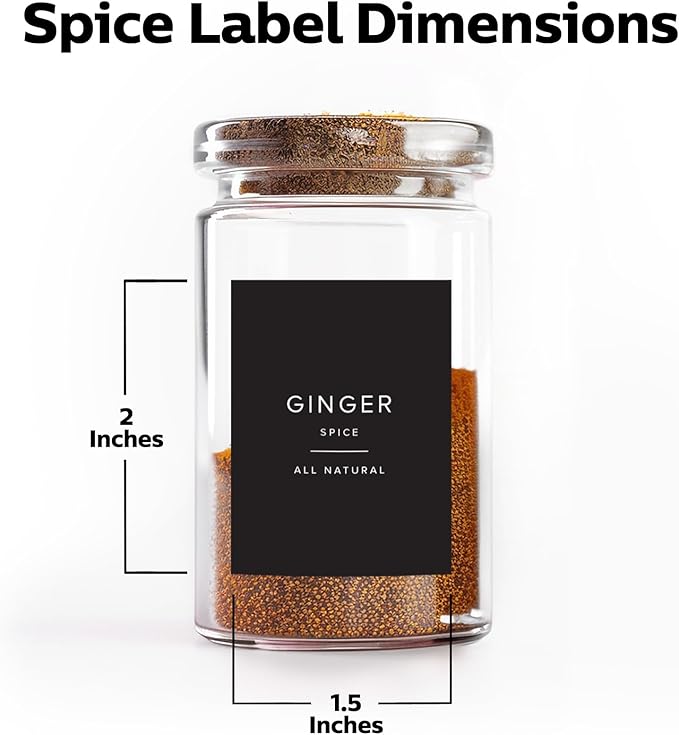230 Black Spice Labels by ThreeKin | Waterproof & Oil-Resistant Pre-Printed Stickers for Spice Jars | Durable, BPA-Free Seasoning Labels | Easy-Clean, No-Residue Design | Proudly Female & USA Owned