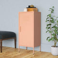 Modern Pink Steel Storage Cabinet with Adjustable Shelves, 40 Inch Tall Rectangular Design for Books DVDs Display, Sturdy Metal Organizer with Wall-Mount Safety Feature, Easy