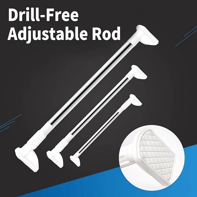 Drill Free Adjustable Rod - 2024 New Adjustable Pressure Curtain Rod Tension Window, Expandable No Drilling Shower Curtain Rod Spring Tension Rod for Closet Heavy Duty (15.7"-21.7")