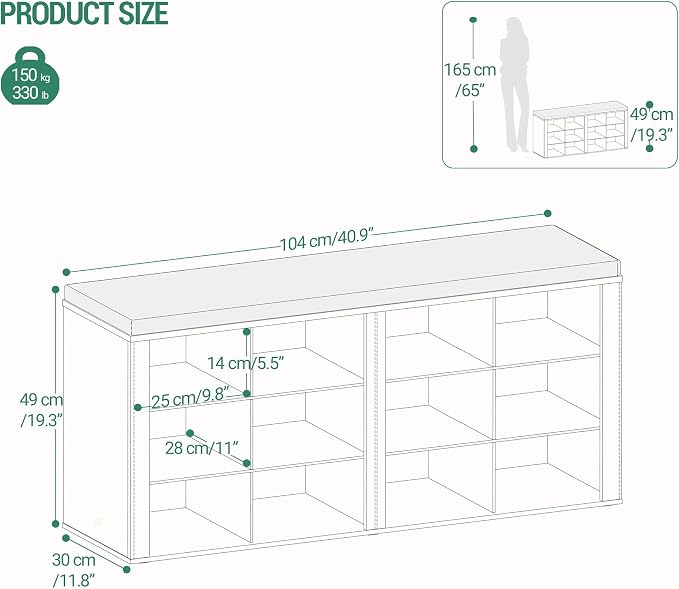 Hzuaneri Shoe Storage Bench, Entryway Shoe Rack with Cushion and Cubbies | entryway shoe rack bench cabinet with 12 cubbies and adjustable shelves for bedroom, living room, White SB19003GY