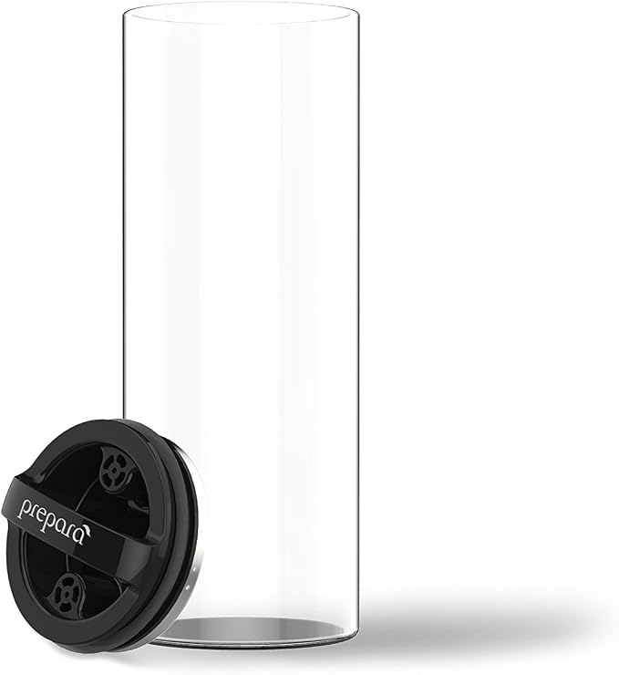 Prepara Evak Compact Airtight Food Storage Container, Large (6" x 3.75")– Glass Canister with Black Gloss Handle, Vacuum Seal Keeps Food Fresh Longer, Ideal for Coffee, Tea & Pantry Storage