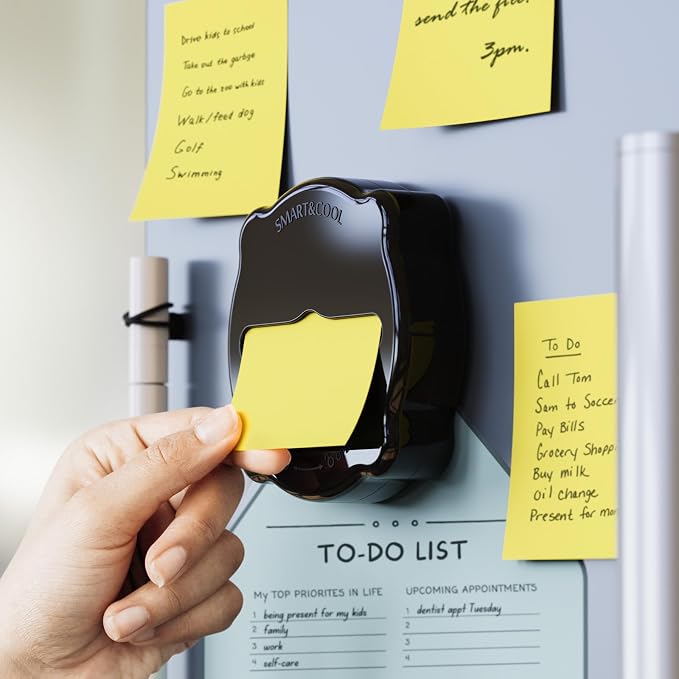 SMART&COOL Magnetic Pop-Up Note Dispenser for 3 x 3 in Accordion-Style Sticky Notes, Sticky Note Holder for Fridges, File Cabnets or Office Supplies, Includes 50 Sheets of Sticky Notes, Jet Black