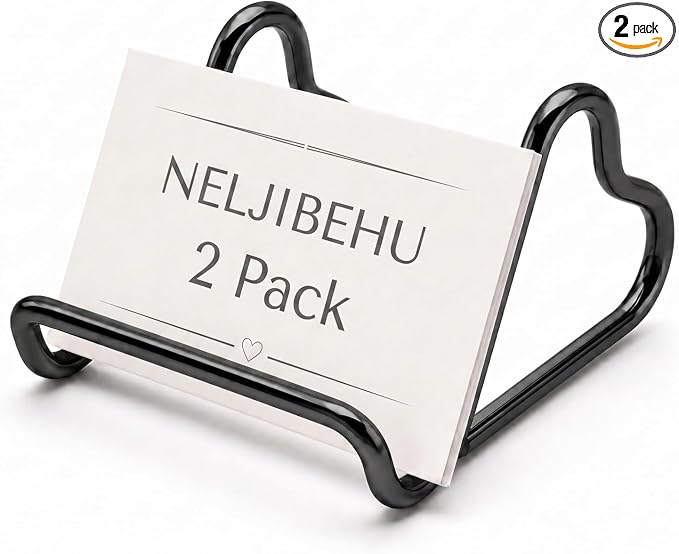 2 Pcs Cute Black Metal Heart Business Card Holder for Desk | Metal Heart Business Card Display Stand, Pretty Desk Organizer and Cute Desk Accessories for Office Desktop