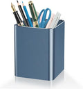 Pen holder,square pen cup, Metal pen pencil holder, desktop pencil cup stationery organization office desktop accessories, suitable for office, school, home and stationery supplies. (blue)
