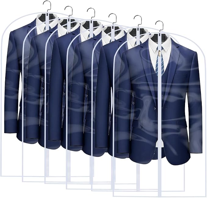 Clear Garment Bags for Hanging Clothes Travel (Set of 6) Suit Bags for Closet Storage Clothes Storage Bags Closet Cover for Open Closet with Zipper for Coats, Jackets, Shirts