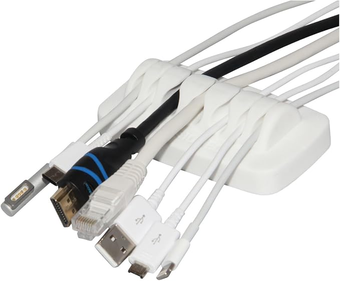Heaviest Cable Organizer on the Market! Compact and Weighted Desktop Cord Holder and Cable Organizer, Eco-Friendly Silicone, No Bad Smell, Bundled with 4 Reusable Cable Ties! (White)