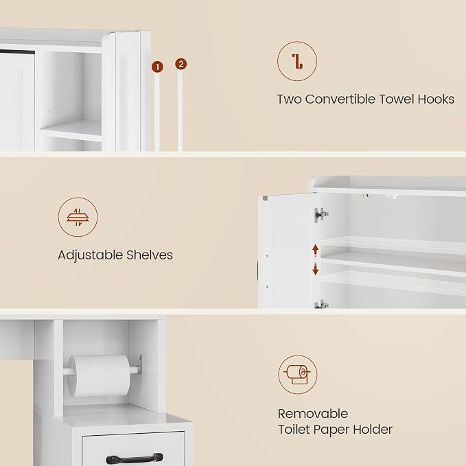 UPOSOJA Over The Toilet Storage Cabinet with Pulley Bathroom Storage Cabinet, White-Type B
