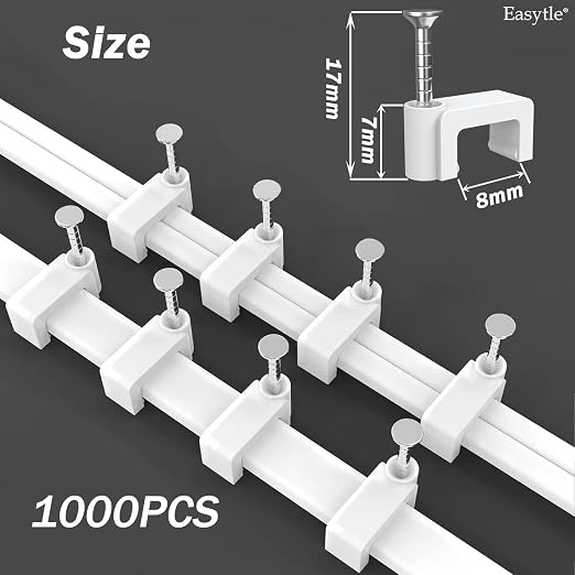 1000 Pcs 8mm Cable Clips Nail in Cable Clips Flat Ethernet Cable Wall Clips Cable Tacks Coax Cable Clip Speaker Wire Clips Cable Nails for Cords Cat5/Cat5e/Cat6/Cat7 RJ45 Cord Clips