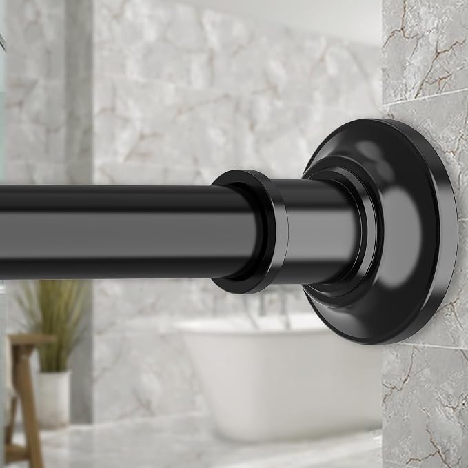 Tension Shower Curtain Rods 1.1" Diameter Black Long Curtain Rod 30 to 100 inch Adjustable Spring Heavy Duty Rods for Bathroom Windows Outdoor No Drill No Slip Stainless Steel