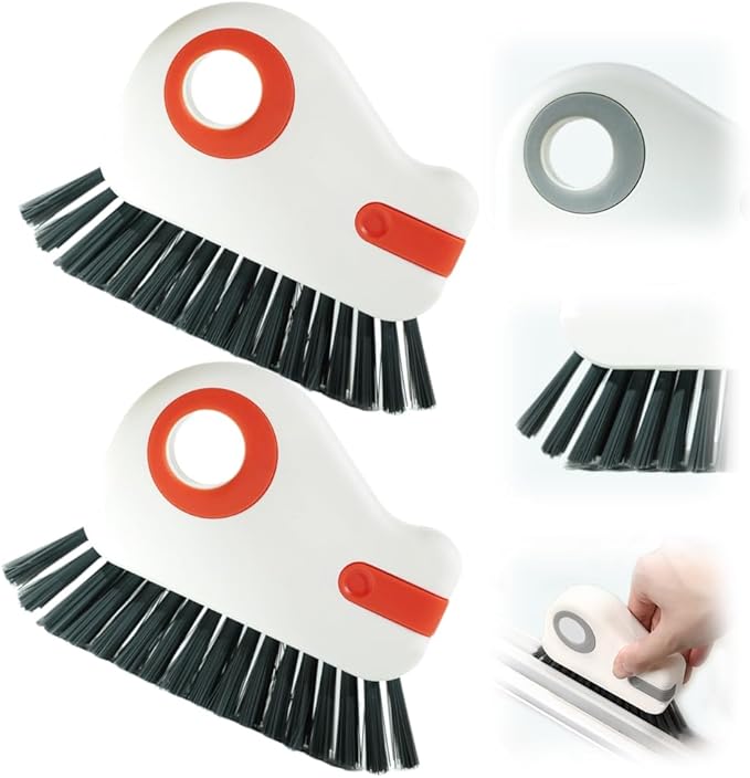 2 in 1 Groove Cleaning Brush Window Track Cleaning Tools, 2026 New Multipurpose Hard Bristle Crevice Cleaning Brush with Hidden Scraper for Sliding Door Track, Window Sill, Window Seal (Orange-2PCS)