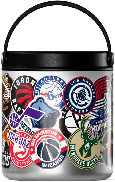 Hydrapeak NBA Officially Licensed All-Team Logo Sticker Print 25oz Stainless Steel Vacuum Insulated Food Jar with Handle, Wide Mouth Leak-Proof Soup Container for Adults, 10 Hours Hot & 16 Hours Cold