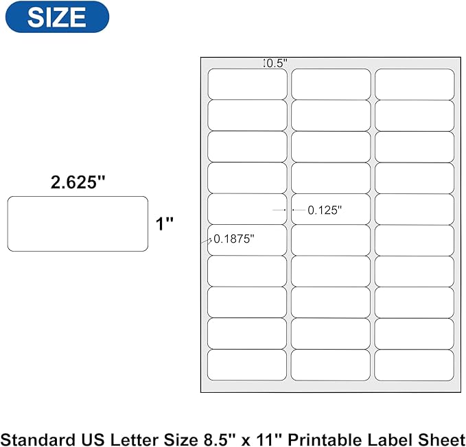 [100 Sheets] PAPRMA 1” X 2-5/8” Printable Address Label 30-up Mailing Labels for Envelope, Laser Inkjet Printer Label Sticker Sheet, 3000 Labels Blank White