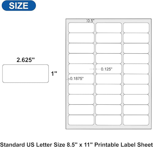1" x2-5/8 Address Label for Laser Inkjet Printer 250 Sheets, Printable Shipping Label 30 per Sheet, 5160 8160 White Mailing Labels for Package Envelope